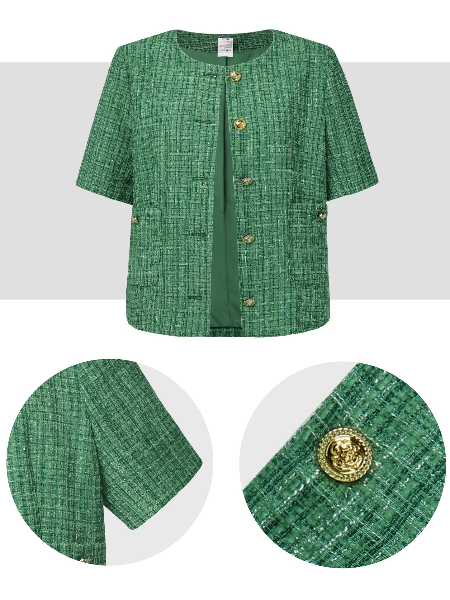 Women’s Green Woven Blazer – Chic Textured Tweed Jacket for Work or Casual Wear